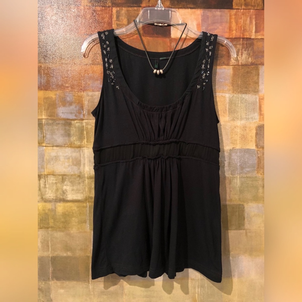 "STILE" BENETTON Black Pleated Sleeveless Top EUC